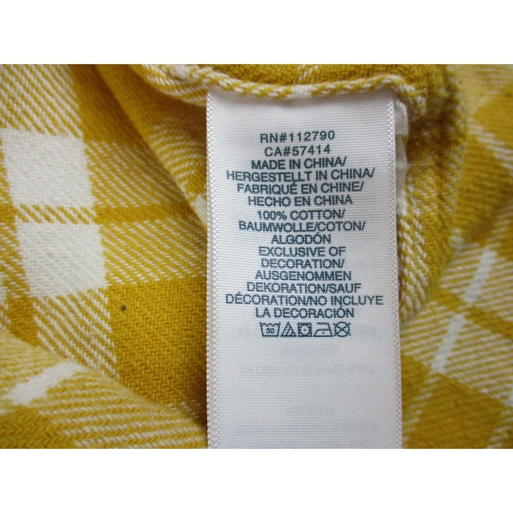 True Religion Shirt Mens Large Yellow White Plaid Flannel Long Sleeve Button Up